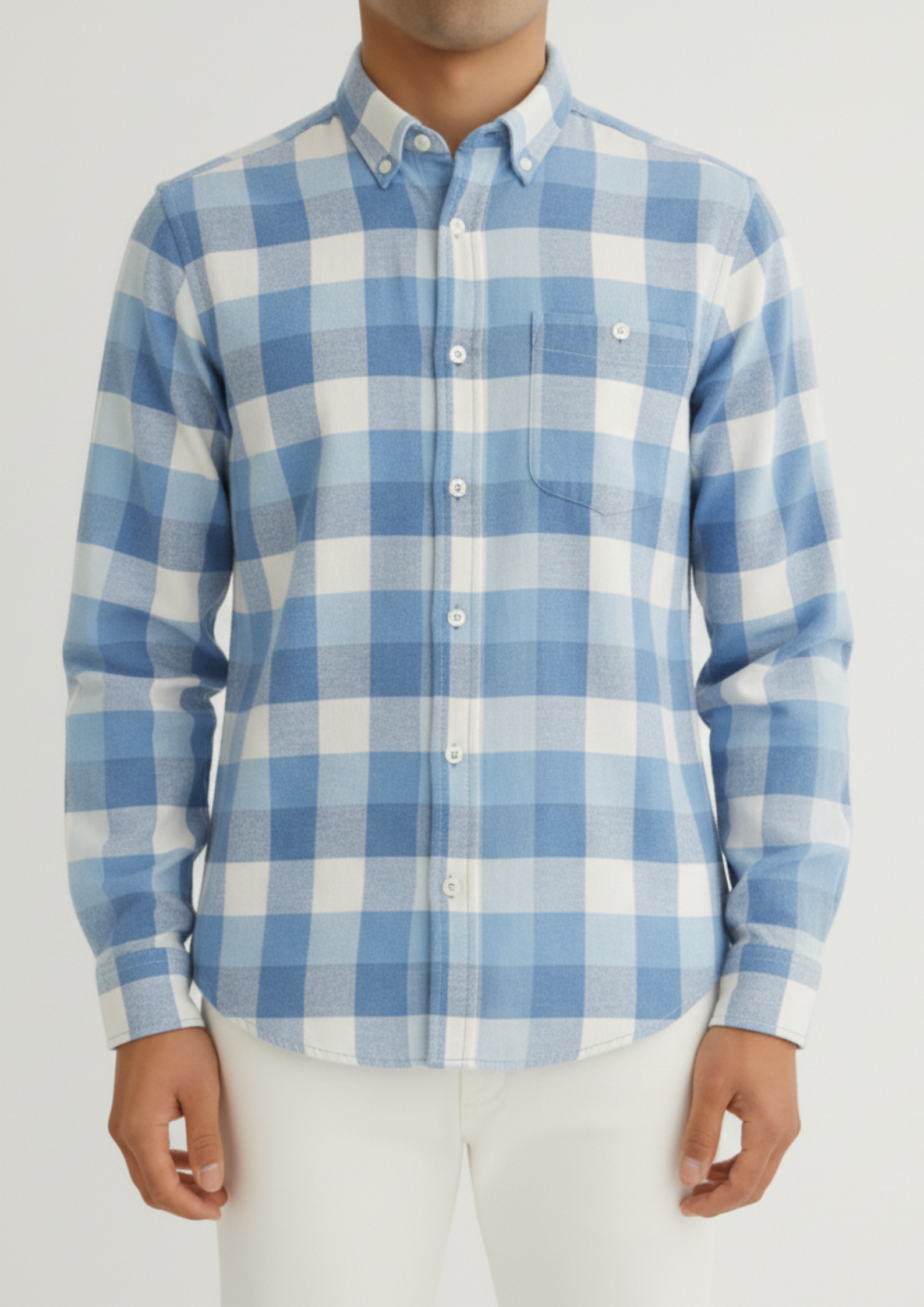 Men’s White & Blue Check Shirt