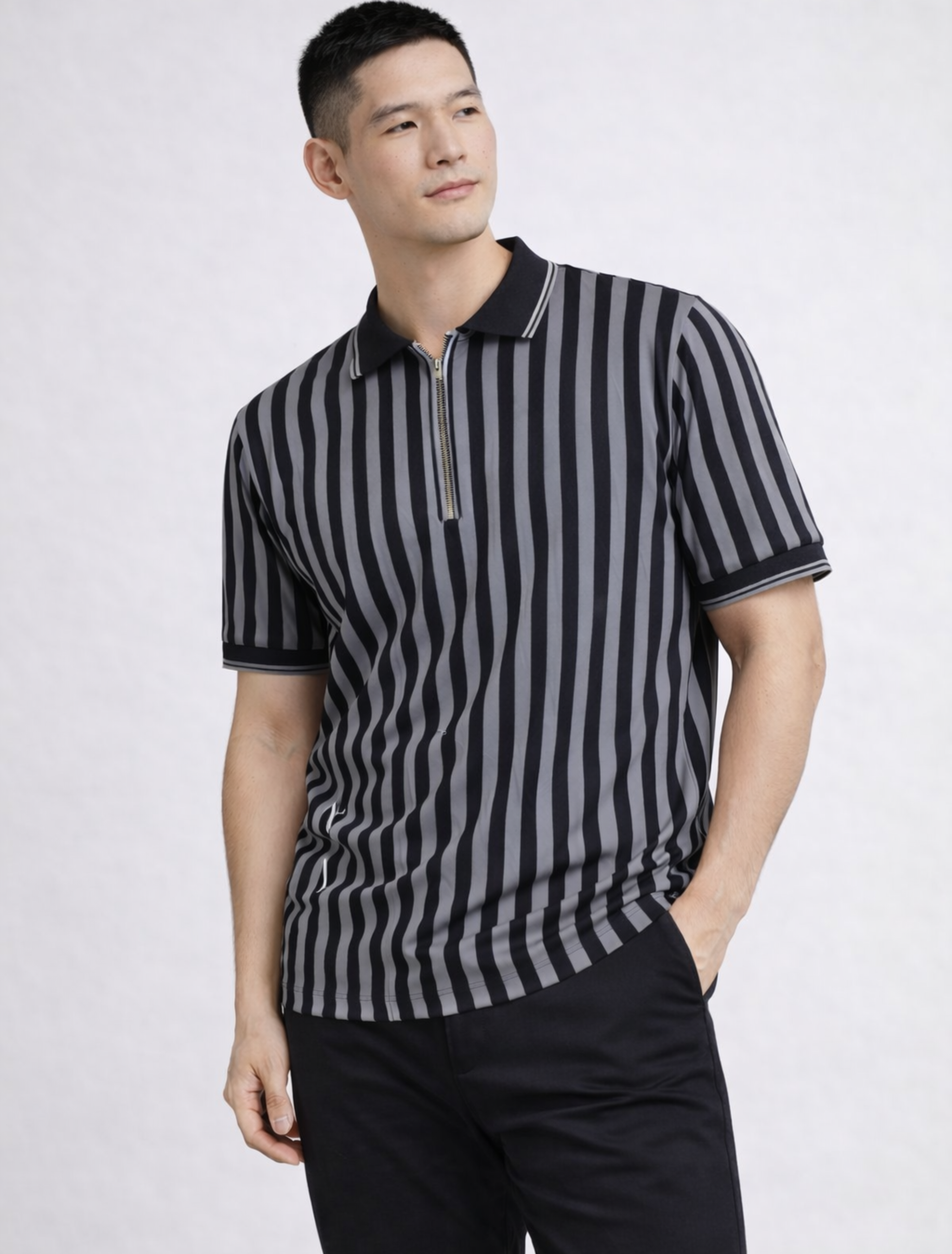 VALEN Vertical Stripe Zip Polo