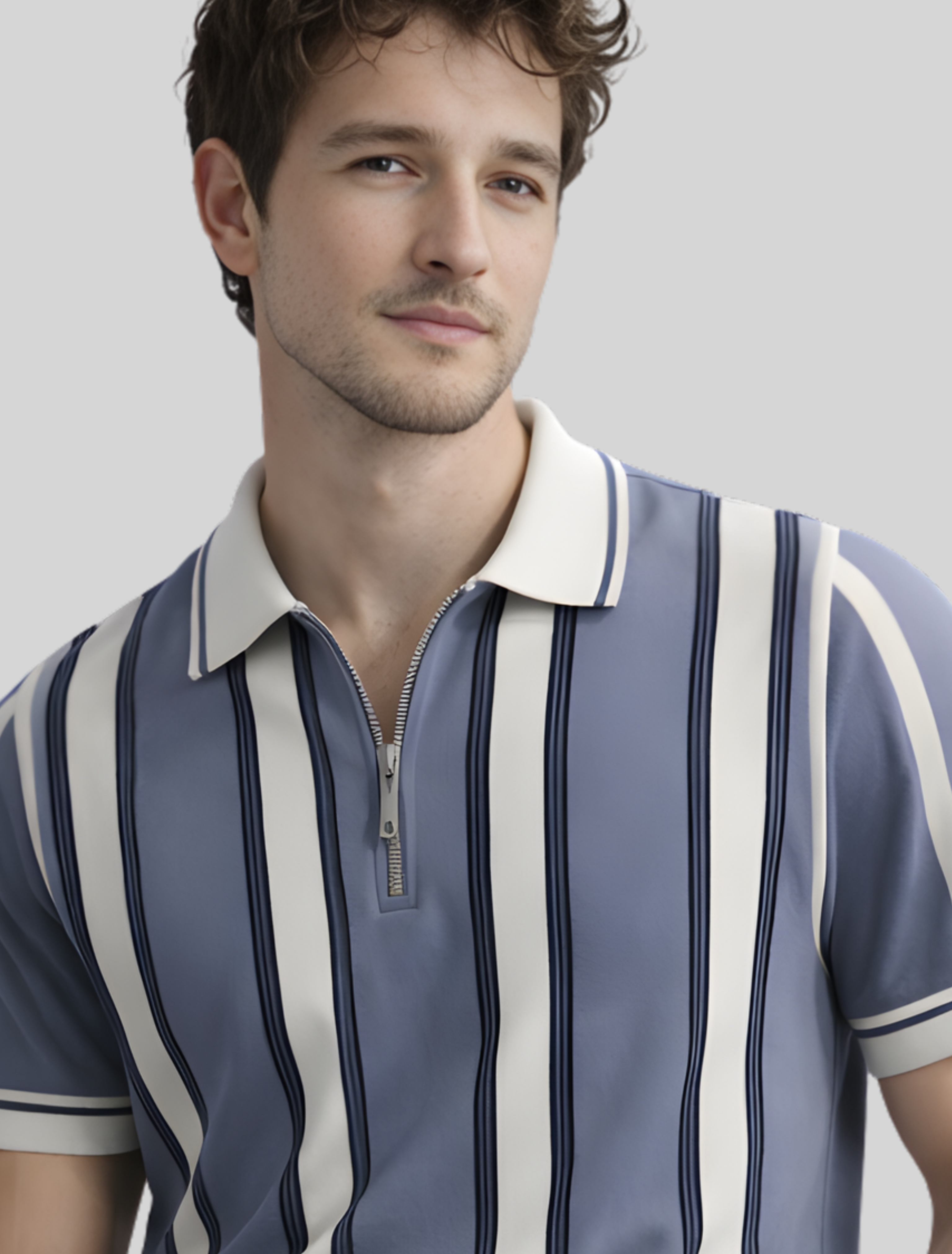Old Money Stripe Zip Polo – Classic Navy-3