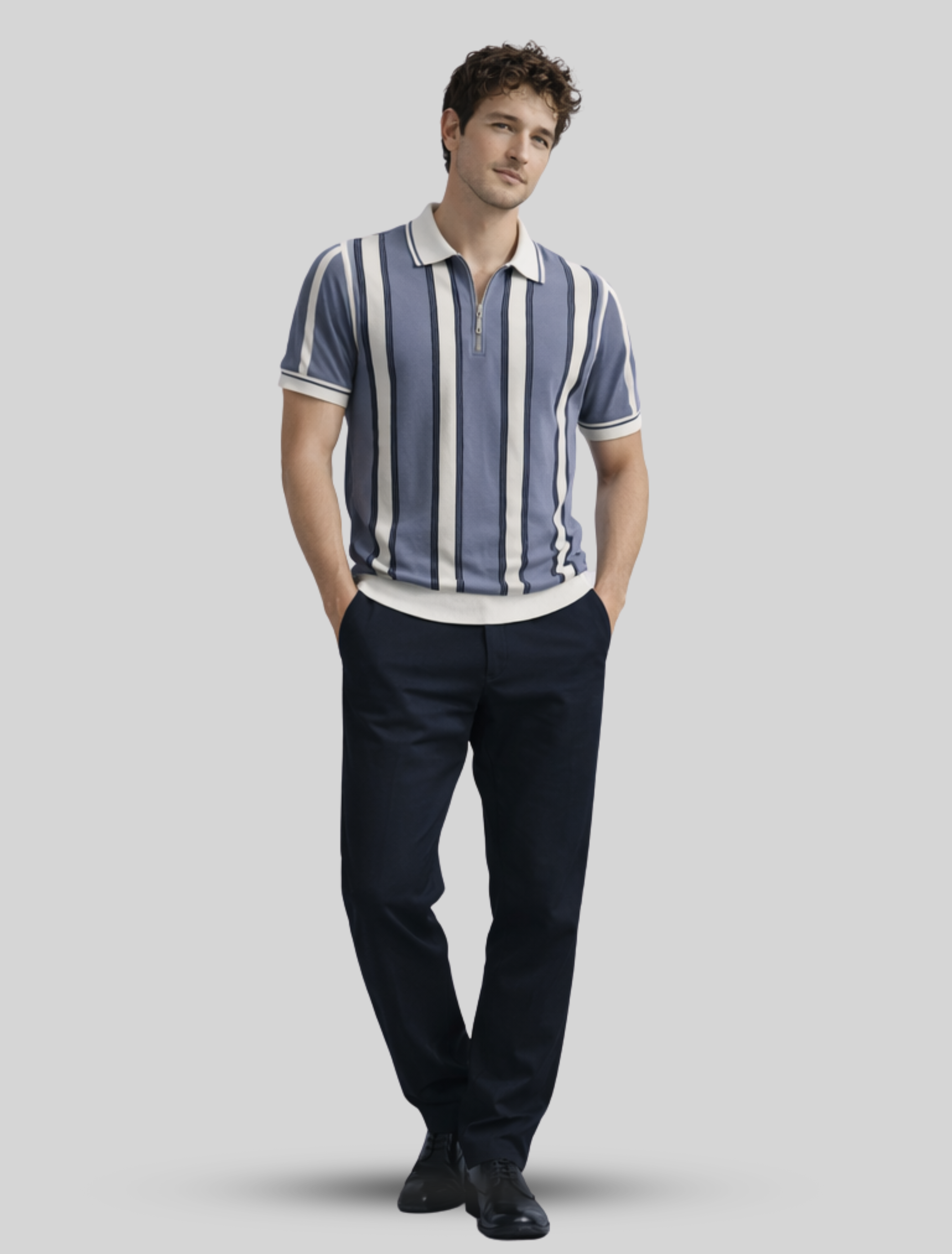 Old Money Stripe Zip Polo – Classic Navy-2