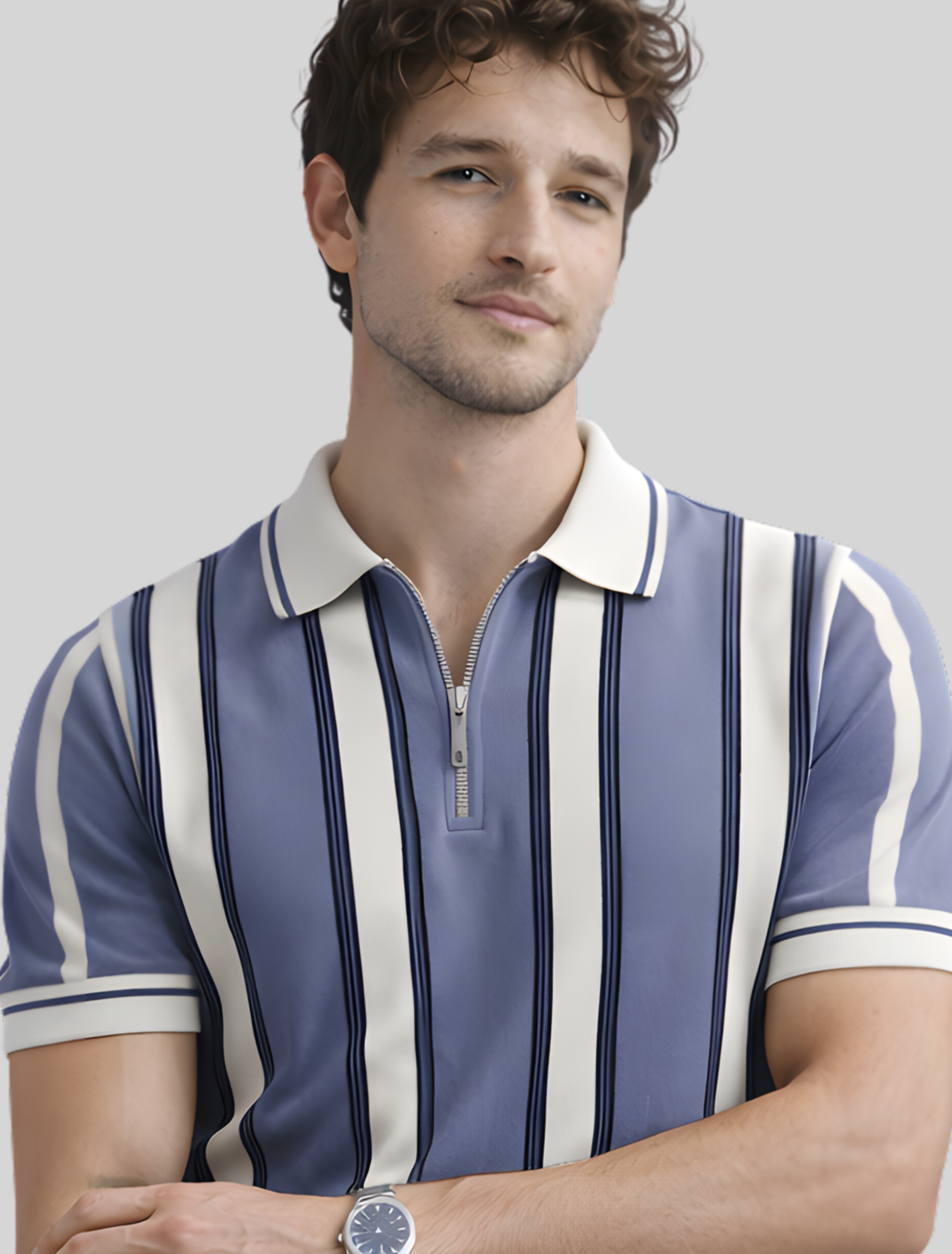 Old Money Stripe Zip Polo – Classic Navy-4