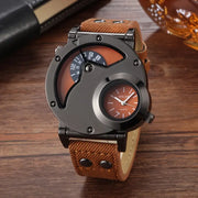 Dual-Dial Leather Sports Watch