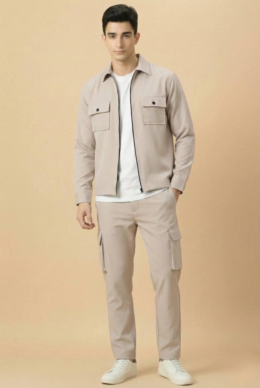 Revorn Shacket – Skin Beige Zipper Jacket & Cargo Trouser