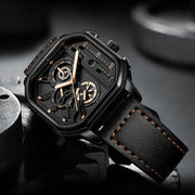Men’s Black Square Dial Watch Leather Strap