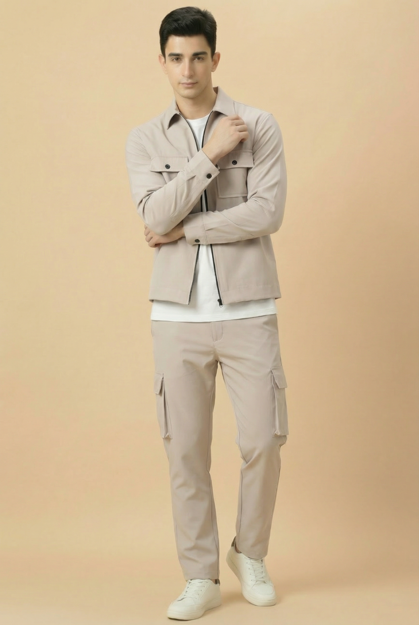 Revorn Shacket – Skin Beige Zipper Jacket & Cargo Trouser