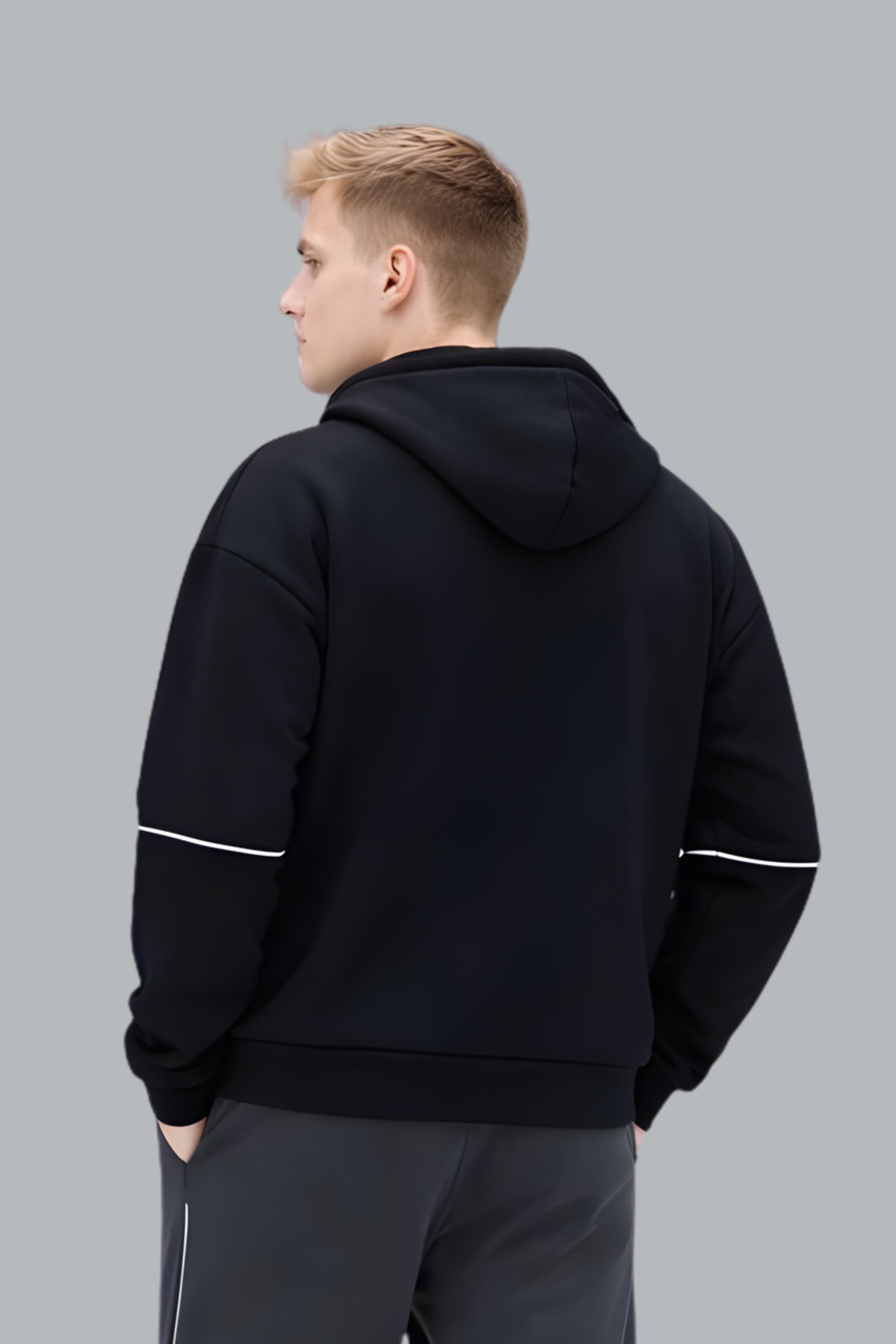 Signature Unisex Black Contrast Zipper Hoodie-6