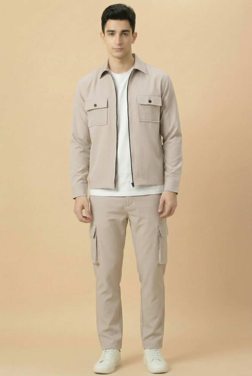 Revorn Shacket – Skin Beige Zipper Jacket & Cargo Trouser