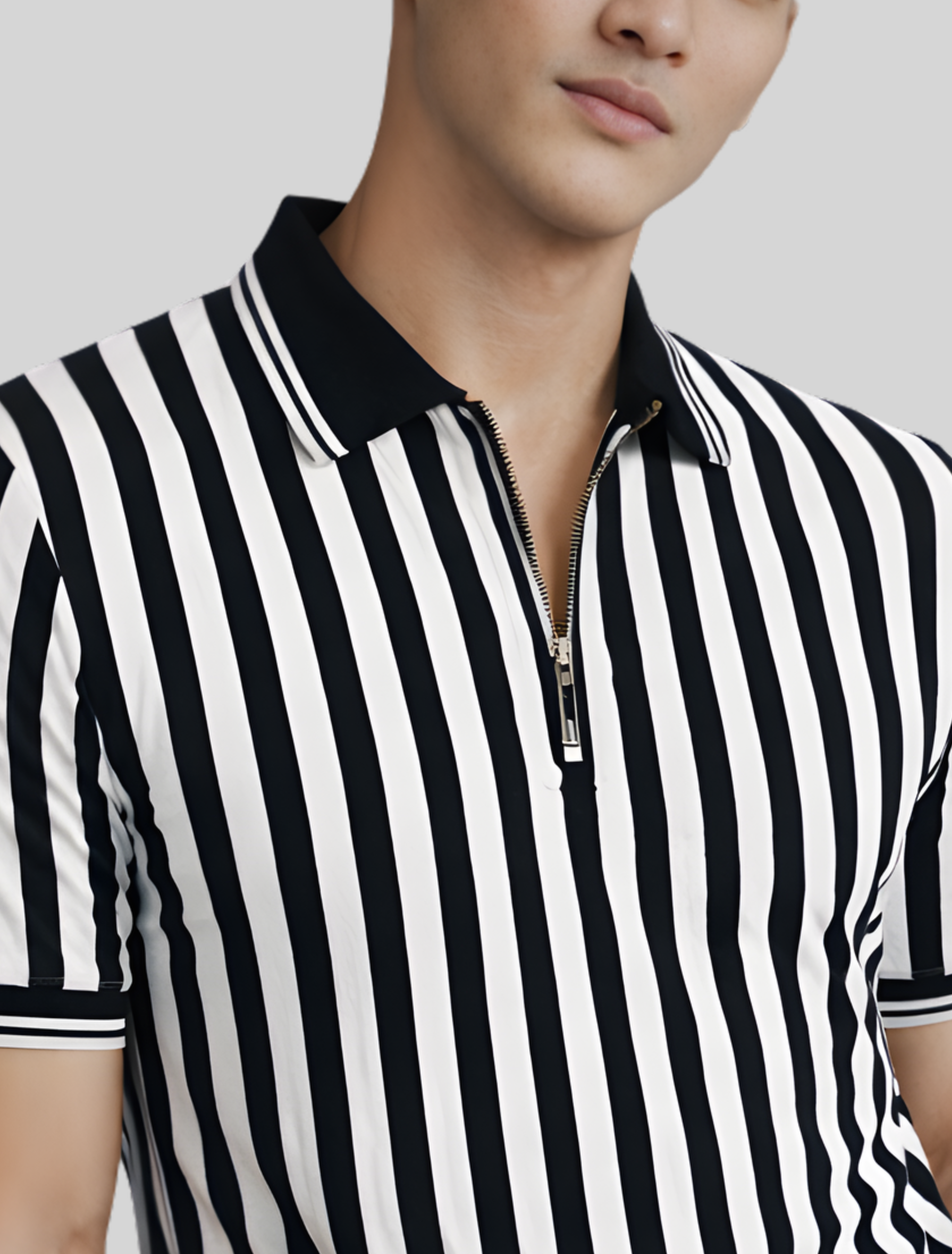 VALEN Vertical Stripe Zip Polo
