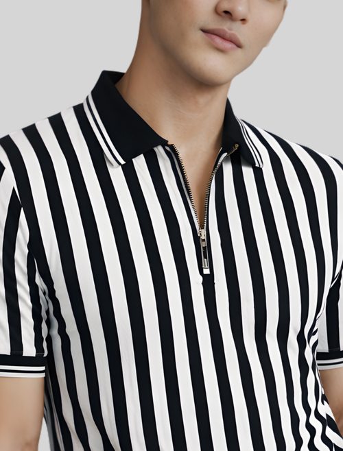 VALEN Vertical Stripe Zip Polo