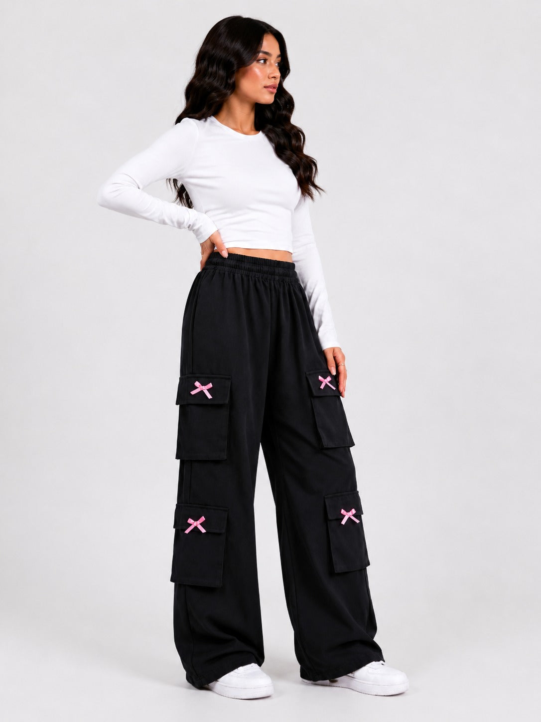 Revorn Bow Cargo Pants – Women's Wide Leg-1