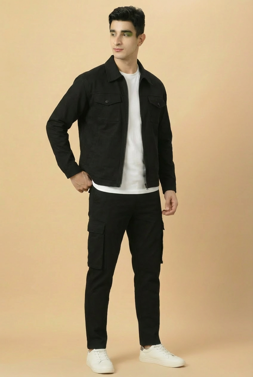 Revorn Shacket – Full Black Zipper Jacket & Cargo Trouser