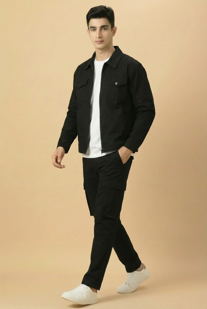 Revorn Shacket – Full Black Zipper Jacket & Cargo Trouser
