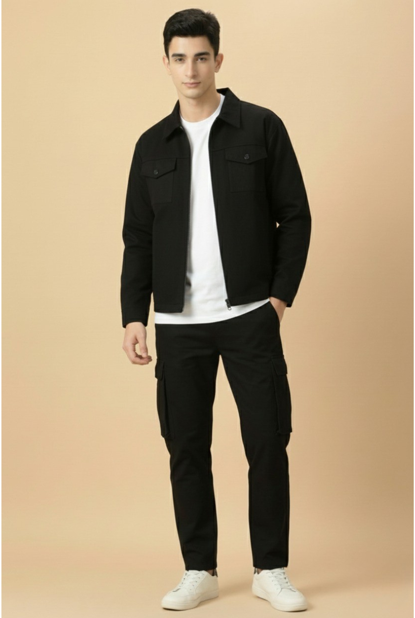 Revorn Shacket – Full Black Zipper Jacket & Cargo Trouser