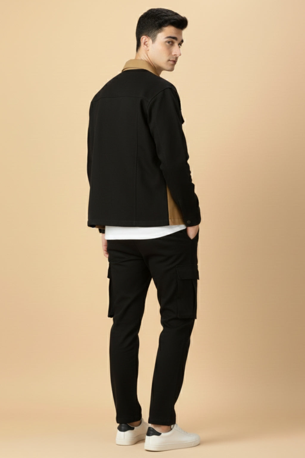 Revorn Shacket – Black & Camel Two-Tone Zipper Jacket & Cargo Trouser