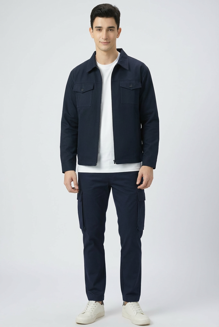 Revorn Shacket – Full Blue Zipper Jacket & Cargo Trouser