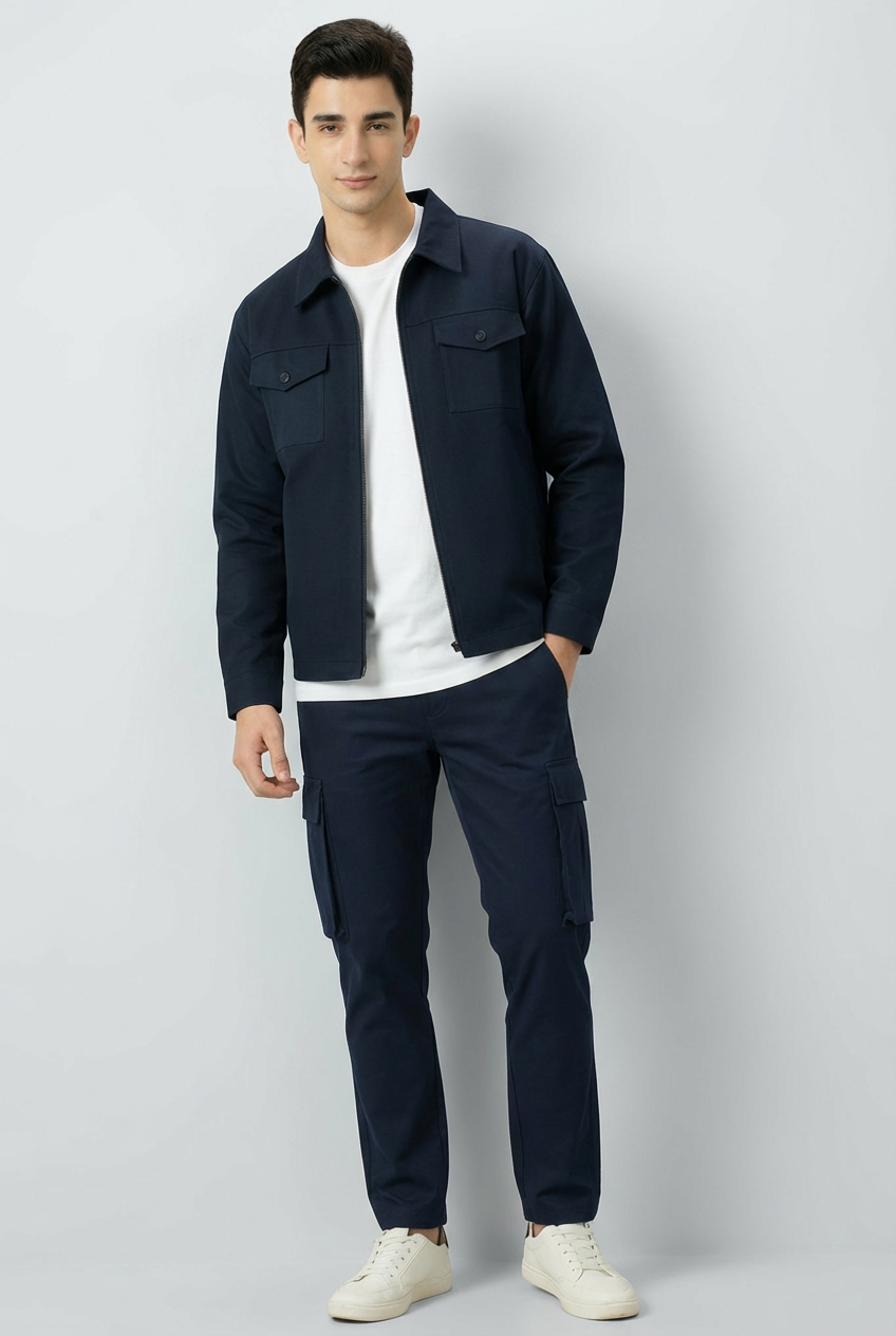 Revorn Shacket – Full Blue Zipper Jacket & Cargo Trouser